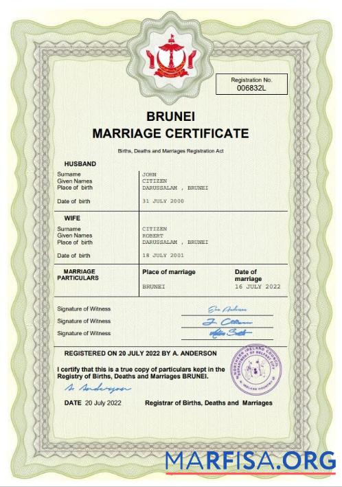 Printable Brunei marriage certificate Word and PDF template